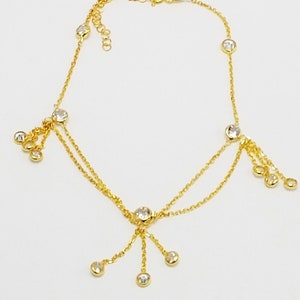 Clear  Zircon Nine Stones Dangle Body Chain Adjustable Anklet| 925 Sterling Silver