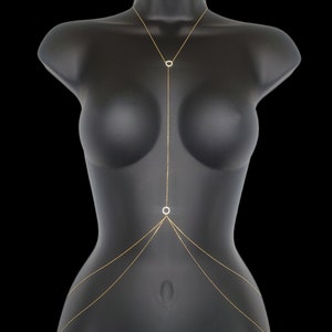 Double Round Minimal Clear Zirconia Adjustable Body Chain Belly Chain Handcrafted 925 Sterling Silver