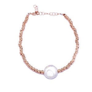Plain or White Mother of Pearl Round Bracelet Italian Beaded  925 Sterling Silver