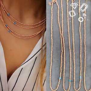 Italian Beaded with evil eye 16.34in/ (41.5cm) +5cm extension Necklace or Choker 925 Sterling Silver