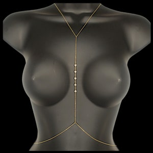 Clear Zirconia Five Stones Adjustable Body  Chain Belly Chain Handcrafted 925 Sterling Silver