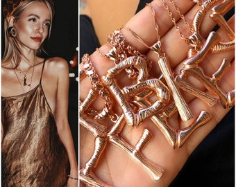 925 Sterling Silver Bamboo Initial Letter Personalized  Necklace with Thin Chain