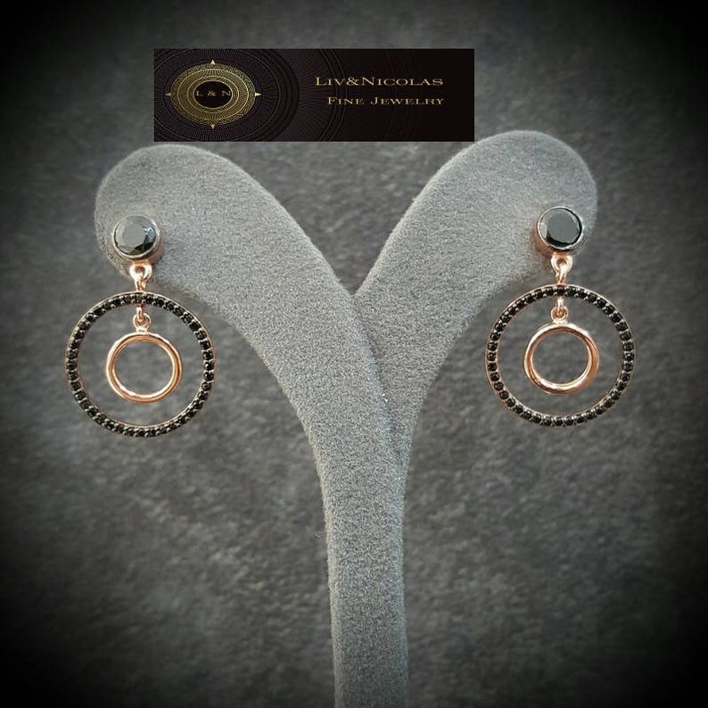 Gold Zirconia Double Rounds Earring Ear Stud Over Genuine 925 Sterling Silver