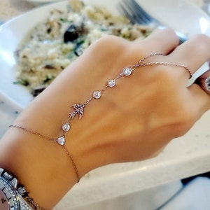 Bird Seagull Clear Zircon Adjustable Bracelet Hand Chain| 925 Sterling Silver