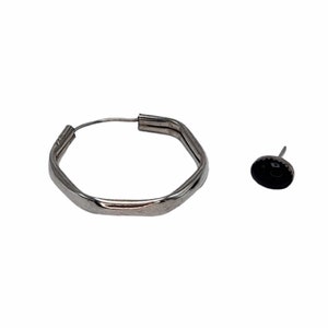 Vintage Hexagon Hoop 3cm Part Size and Black Ellipse Earstud Set 925 Sterling Silver Vintage 1980's