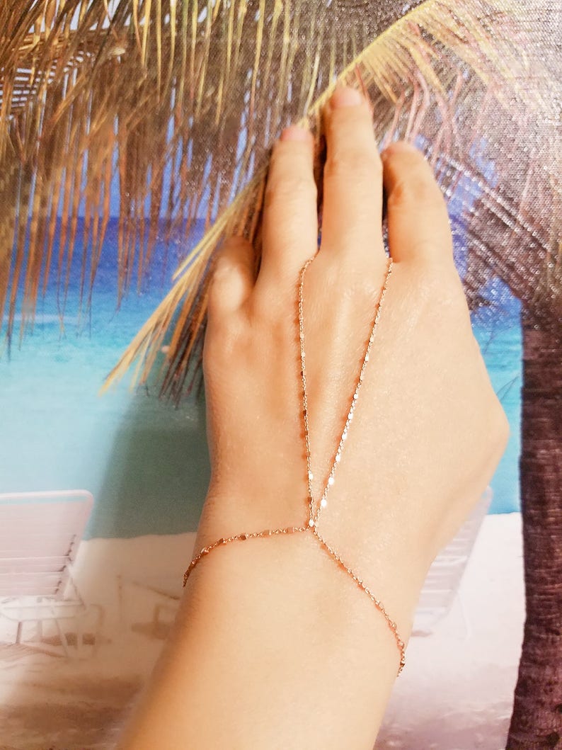 Cubic Chain Slave Bracelet Hand Chain Over 925 Sterling Silver
