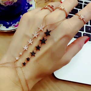 Zircon Six Star Slave Bracelet Hand Chain 925 Sterling Silver
