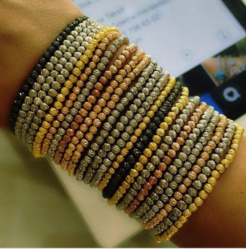 Gold Italian Beaded Bracelet Italian Beaded Over 925 Sterling Etsy