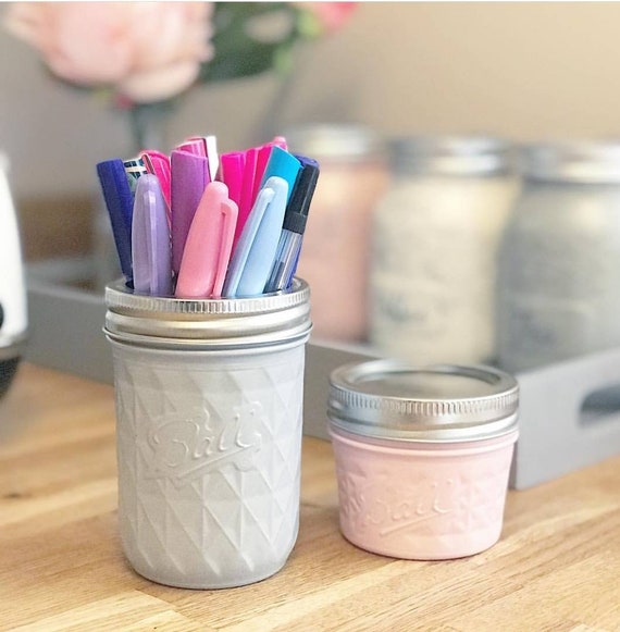 Make Up Storage Brush Holder Ombre Grey Pink Rose Gold Silver Home Decor Mason Jar Desk Decor Pen Pot Bathroom Storage Gift Ideas