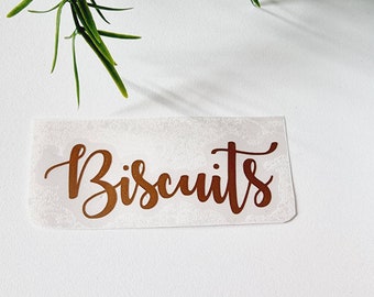 Biscuits Label Food Storage Jar Labels Pantry Organisation Vinyl Sticker Kitchen labels Labels for Jars