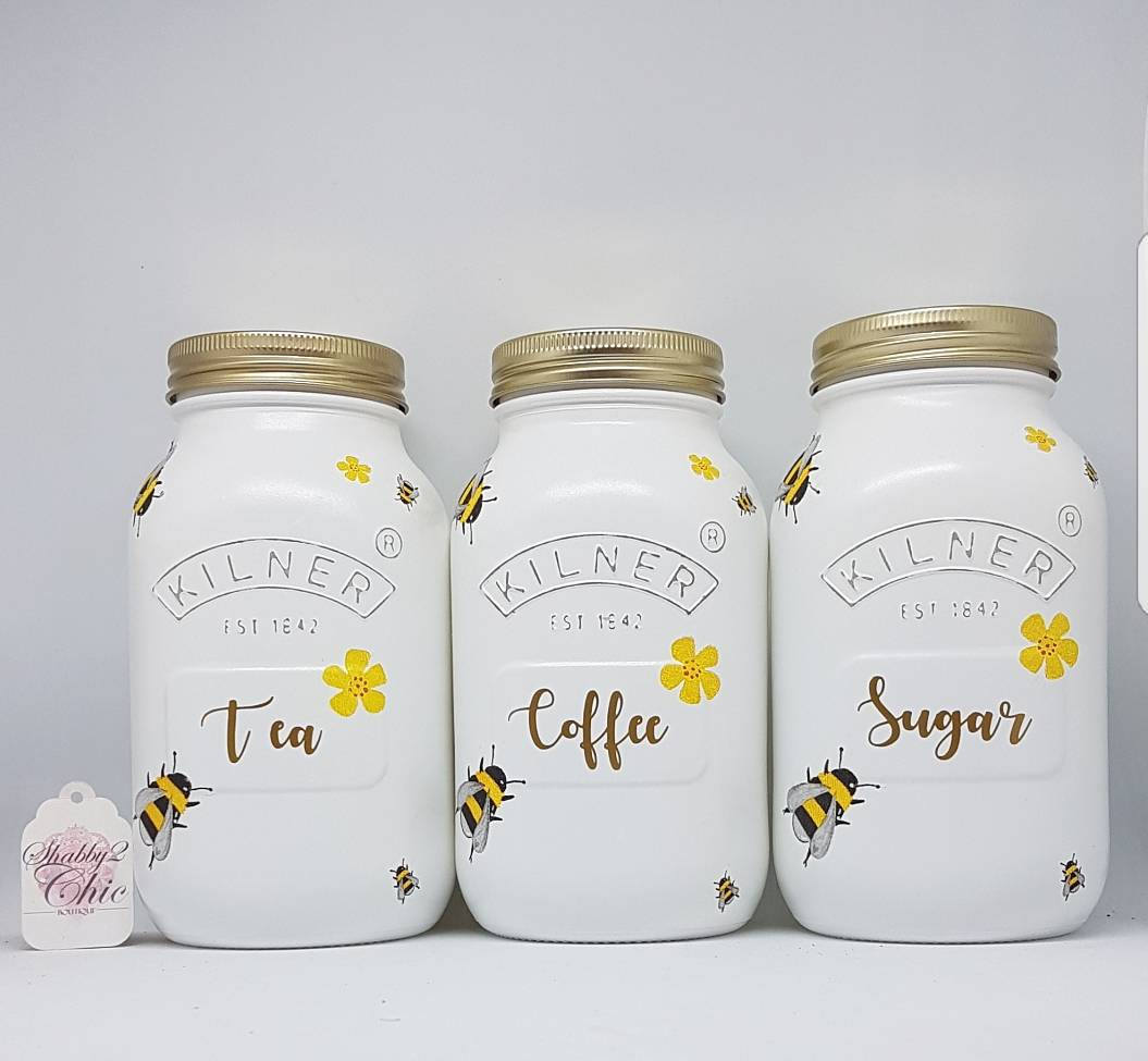 Bumble Bee Tea Coffee Sugar Canisters Bumble bee kitchen Set Etsy
