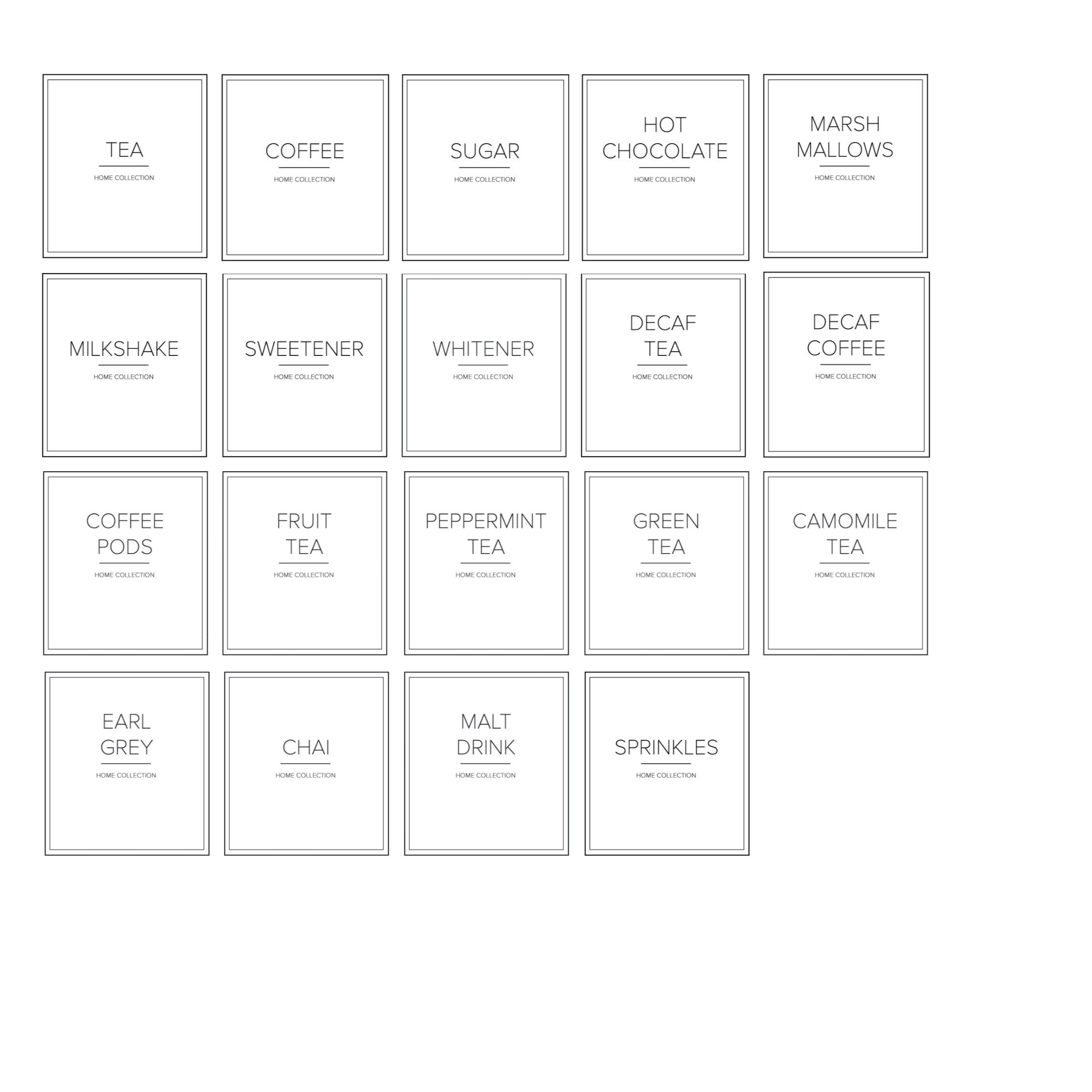 Minimalist Tea Coffee Sugar Labels: Waterproof Pantry Canister