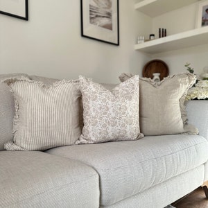 Greige Floral Stripe Cushion Collection