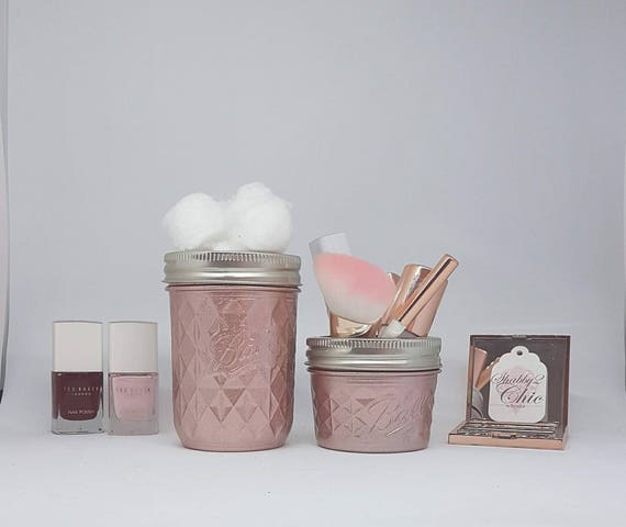 Make Up Storage Brush Holder Ombre Rose Gold Silver Home Decor Mason Jar Desk Decor Pen Pot Bathroom Storage Birthday Gift Gift For Her