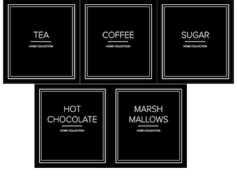 Square Black Waterproof Drink Labels Tea Coffee Sugar Hot Chocolate Marshmallow Labels Minimal Style Labels for Storage Jars