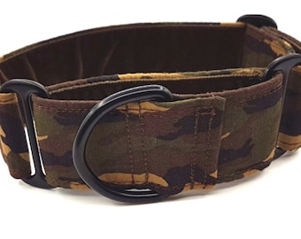 Martingale Dog Collar. 40mm (1.5") wide Greyhound Whippet Sighthound Collar Camouflage Print Cotton