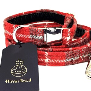 Rode Harris Tweed hondenhalsband met Schotse ruit