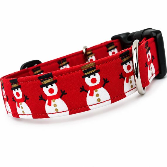 Christmas Snowman Dog Collar, Velvet Lined, Holiday Pet Collar
