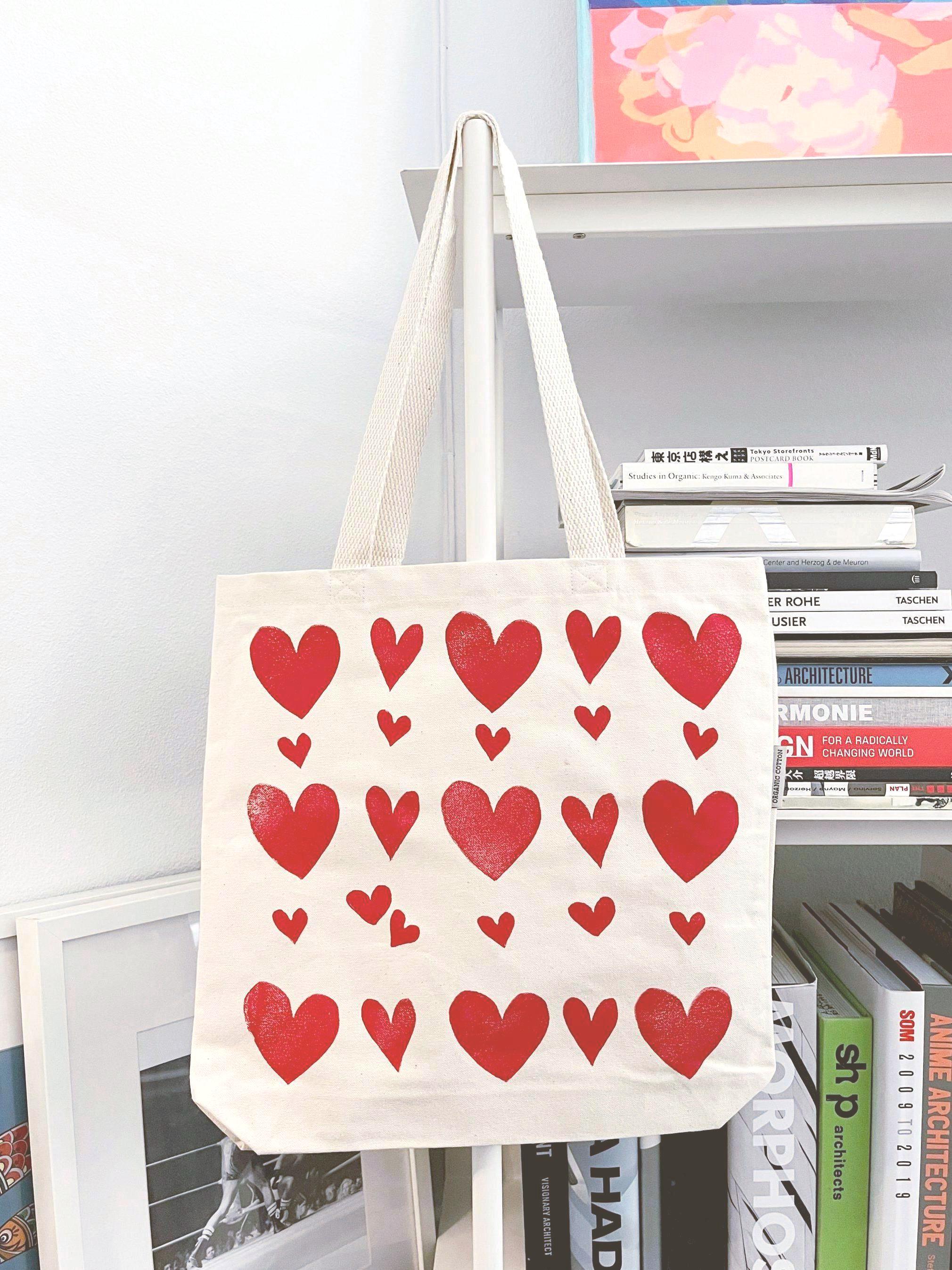 Red Hearts Canvas Tote Bag: Handprinted Lino Block Print Art - Etsy