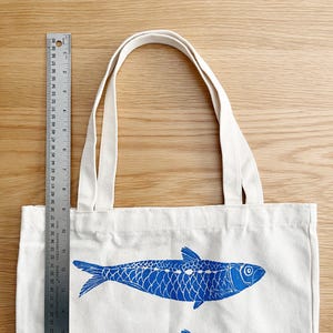 Fish Tote Bag: Hand Printed Sardines, Lino Block Print Art on Cotton Canvas image 5