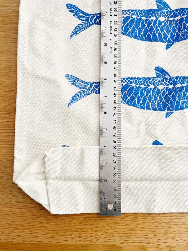 Fish Tote Bag: Hand Printed Sardines, Lino Block Print Art on Cotton Canvas image 6
