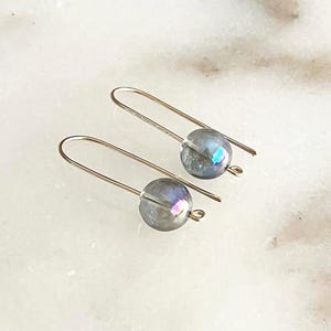 Handmade Iridescent Aura Quartz Arc Earrings: Gold filled, Minimalist Jewelry,  Bubble Glass Pull-Through Hoops