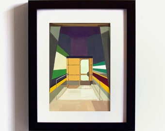 Union Station Study #1, Toronto Union Train Station Original Oil Painting, geometrically abstracted architecture, Free shipping and framed