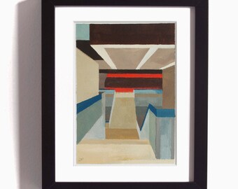 St. Claire West Study #2 , Oil painting of Toronto St Claire Station, geometrically abstracted architecture, Free shipping and framed