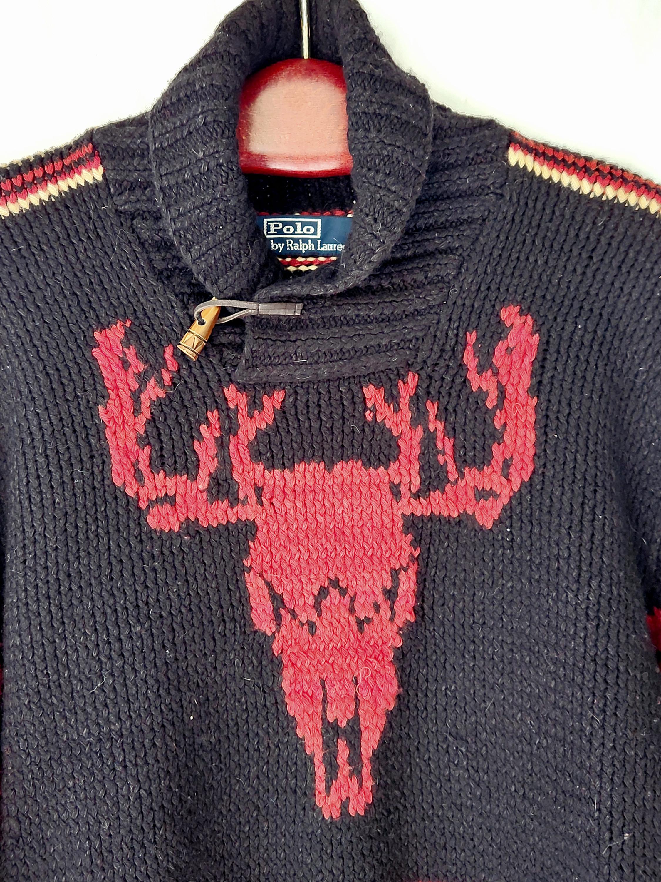 Polo Ralph Lauren 1990s Vintage Handknit Navajo Skull Shawl Collar