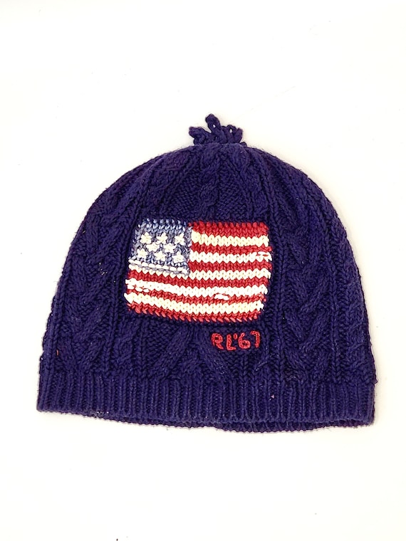 古着　美品　polo ポロラルフローレン　アメリカ　ビーニー　国旗　ニット帽 ヴィンテージ ポロ ラルフローレン アメリカ国旗 ニット