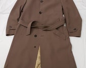 Vintage Samuelsohn (ca. 1981) men 39 s dark taupe single breasted trench coat Balmacaan- size 42 Impeccably tailored- gabardine wool,silk