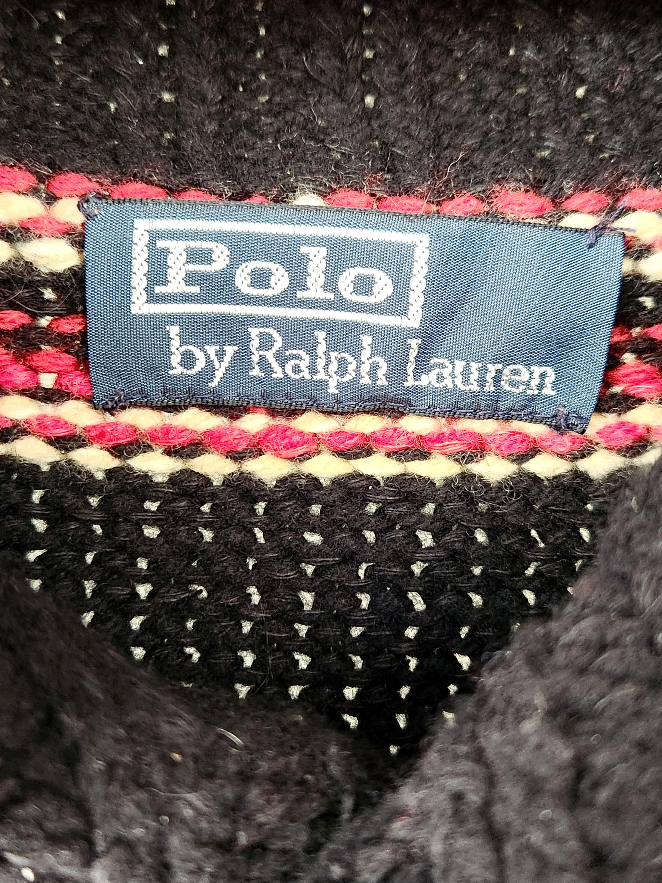 Polo Ralph Lauren 1990s Vintage Handknit Navajo Skull Shawl Collar