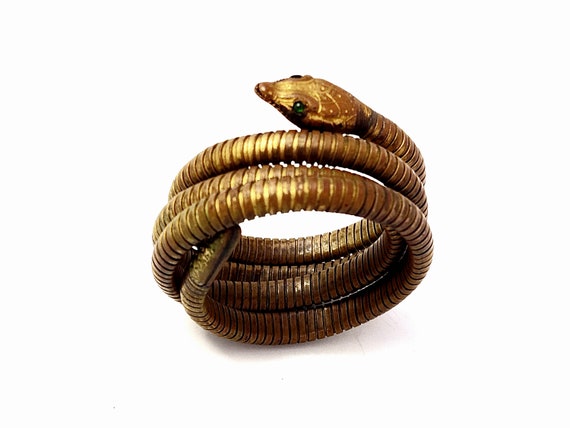 Victorian Antique Gold Coiled Snake Bracelet With… - image 3