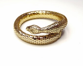 Vintage Whiting and Davis Snake Bracelet Gold Tone Mesh Wrap 
