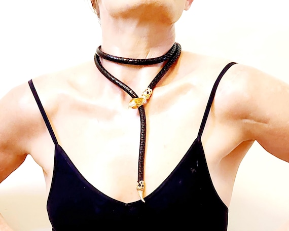 1960s Whiting and Davis Snake Necklace Belt, Black Enamel  display picture 1