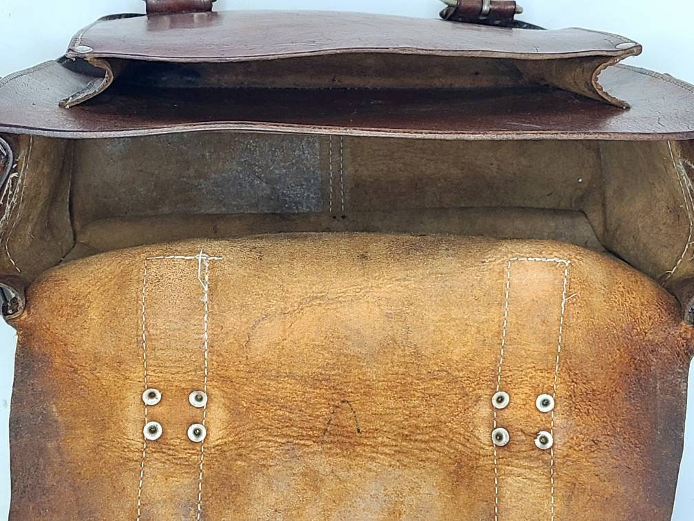 Vintage Handmade Leather Book/messenger Bag. Silver Tone