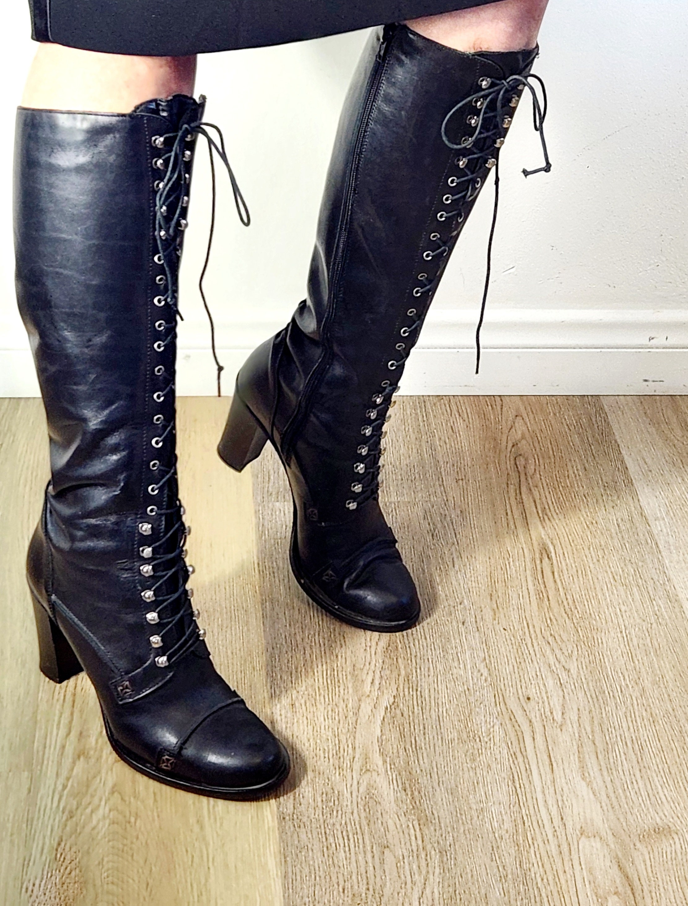 靴 itimi Vintage Lace Up Long Boots 24.0 itimi Vintage Lace Up Long Boots 24.0