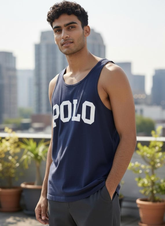 破格 90s Polo Ralph Lauren navy swingtop Vintage '90s Polo Sport Ralph Lauren Cotton Sleeveless Polo Logo