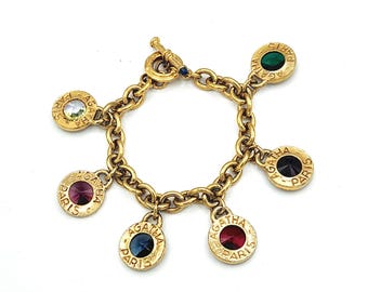 Bracelet Gourmette Vintage Doré Avec Perles Et Breloques - Marque Agatha Paris - Occasion