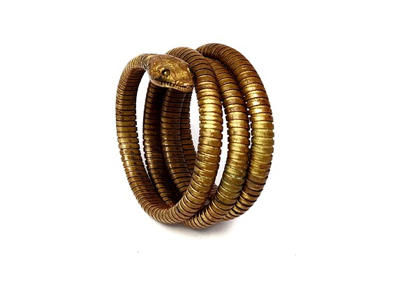 Victorian Antique Gold Coiled Snake Bracelet With… - image 6