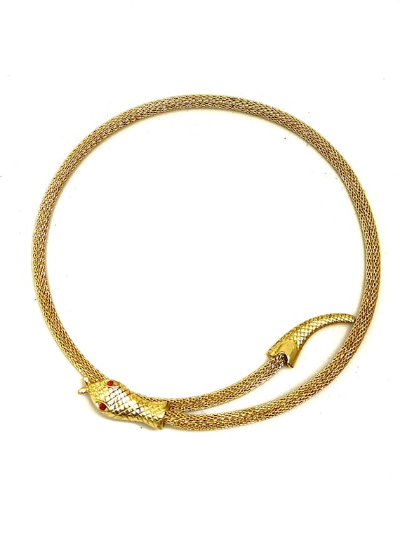 Vintage Gold Metal Mesh Serpent Choker With Ruby … - image 7