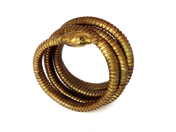 Victorian Antique Gold Coiled Snake Bracelet With… - image 9