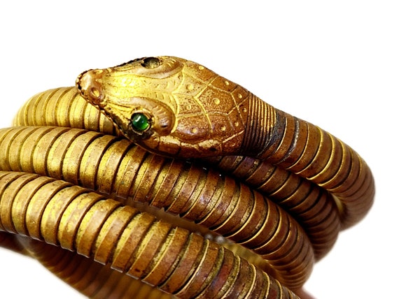 Victorian Antique Gold Coiled Snake Bracelet With… - image 7
