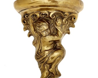 Console Murale Baroque Palazzo INT - Tête D'ange Chérubins, Dorée, 45 Cm, étagère