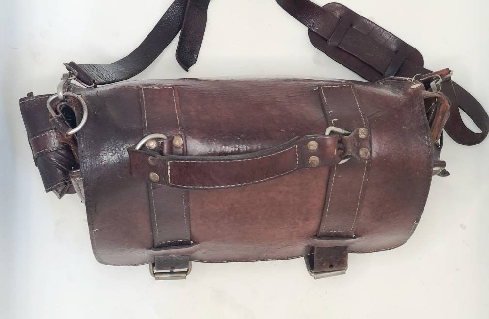 Vintage Handmade Leather Book/messenger Bag. Silver Tone