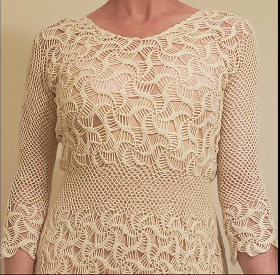 1960s vintage one-of-a-kind ivory handmade croche… - image 8