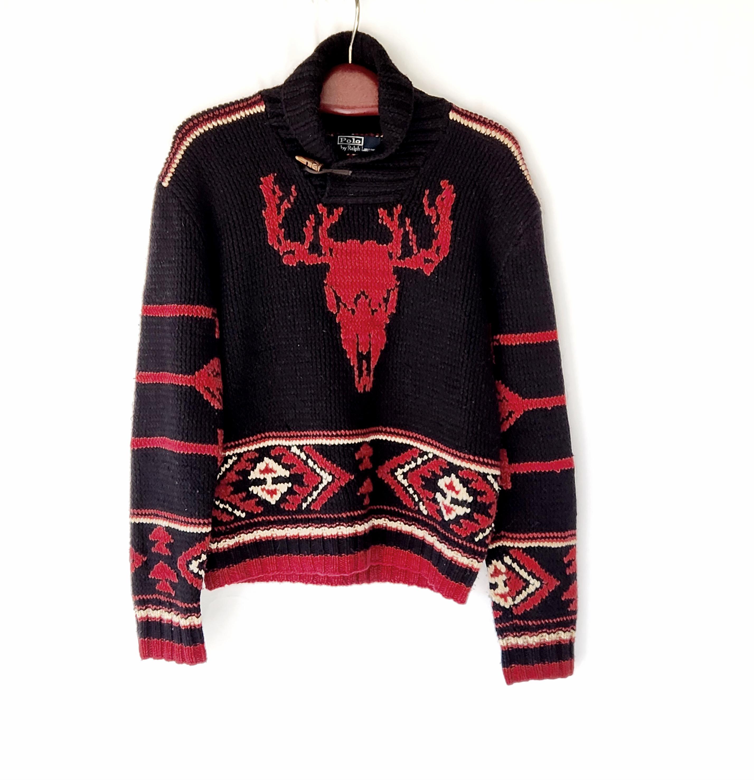 Vintage 1990s Polo Ralph Lauren Handknit Southwestern Deer Skull