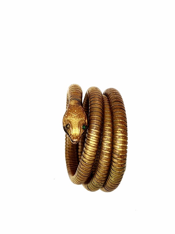 Victorian Antique Gold Coiled Snake Bracelet With 