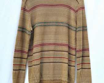 Vintage 1980er Jahre Polo Ralph Lauren Leinen-Mix-Pullover mit Rundhalsausschnitt In Erdtönen