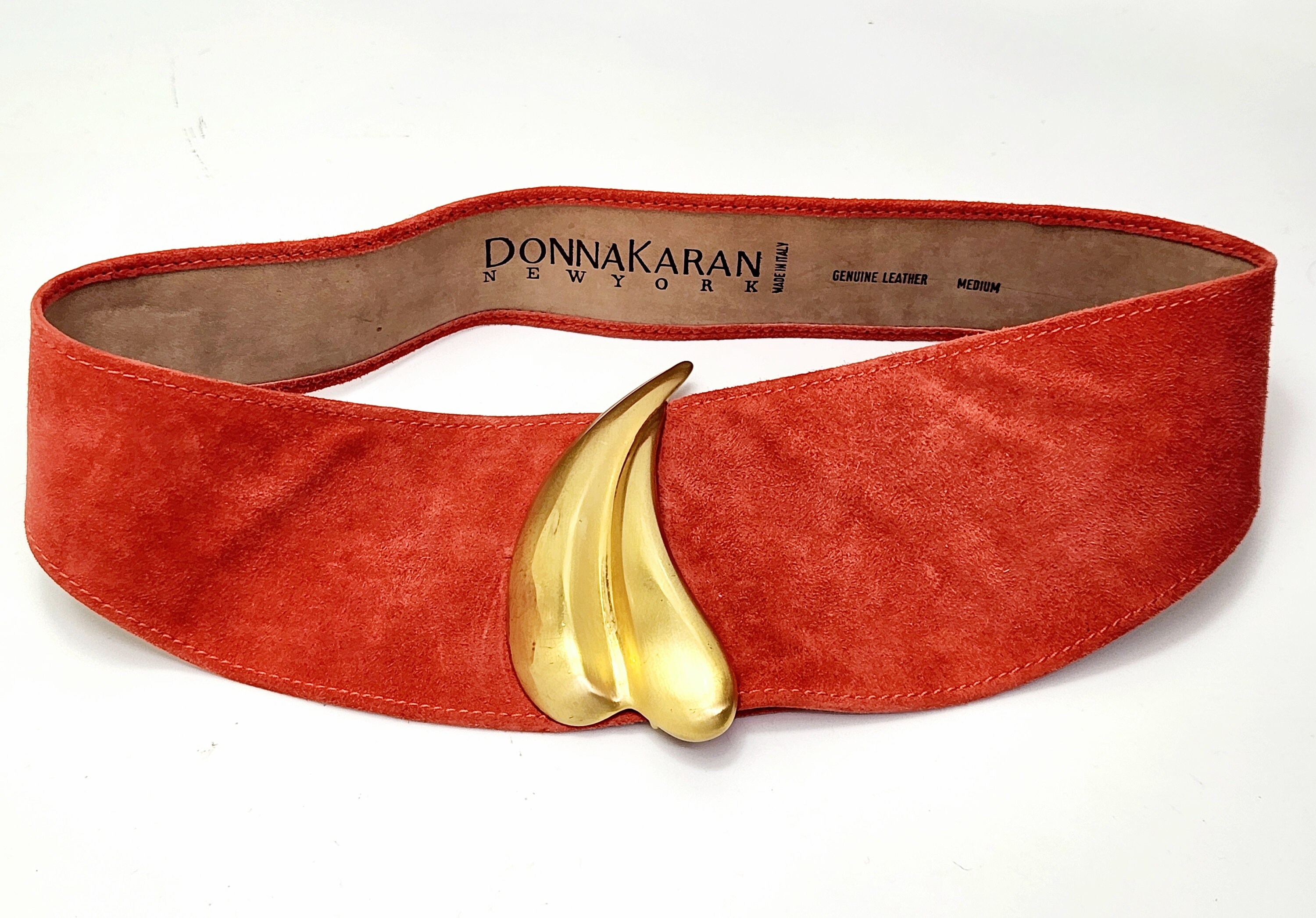 Vintage 1980s Donna Karan Vibrant Orange-red Wide Suede Belt  display picture 2